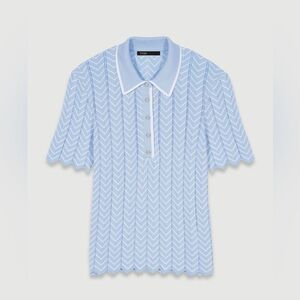 Maje Knit Top Light Blue and White Size FR 2 (M)